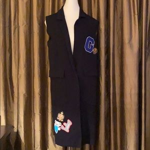 Quirky sweater full length sleeveless cardigan